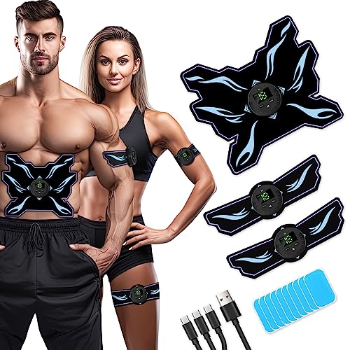 Abdominales Electroestimulacion, Electroestimulador Muscular Abdominales, 8 Modos & 15 Intensidades,USB Fitness Entrenamiento para Abdomen/Brazo/Pierna, 10 Almohadillas de Gel de Repuesto (Llama)