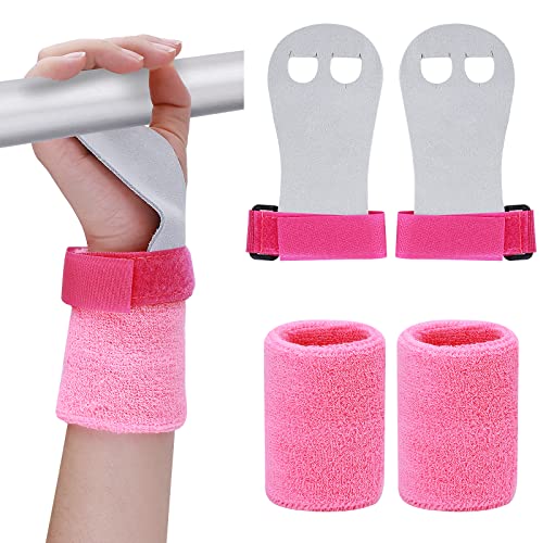 Abeillo Grip Pads Niños, Cross Training, Gimnasia, Pull Up Grips para Niños, Puños de Mano Guantes de Entrenamiento de Cuero y Muñequeras Set de Fitness para Niñas Jóvenes (Rosa, S)