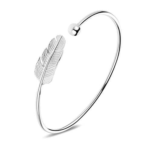 Abeillo Pulsera ajustable de plateado de ley con plumas, regalo de joyería para mujeres y niñas, regalo de cumpleaños, San Valentín, graduación