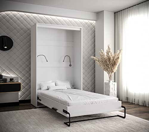 ABIKSMEBLE Cama en el Armario Home 120 x 200 cm Vertical, Cama Plegable, Cama para Dormitorio, Dormitorio Juvenil, diseño Moderno (Blanco Mate + Blanco Mate)