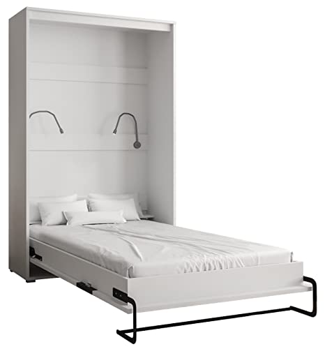 ABIKSMEBLE Cama en el Armario Home 120 x 200 cm Vertical, Cama Plegable, Cama para Dormitorio, Dormitorio Juvenil, diseño Moderno (Blanco Mate + Blanco Mate)