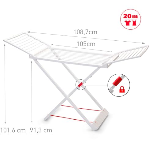 Acan Tradineur - Tendedero Plegable 100% de Resina, 20 Metros de Espacio de tendido. Fabricado en España, válido para Interior y Exterior, con Bloqueo de Seguridad, 180 x 108 x 55 cm (Blanco)