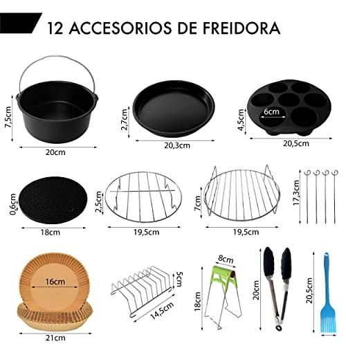 Accesorios Freidora Sin Aceite 12 Piezas. Moldes Silicona Freidora de Aire Repostería, Rejilla, Papel, Pizza, Cesta y más Utensilios de 20 CM. Accesorios Airfryer