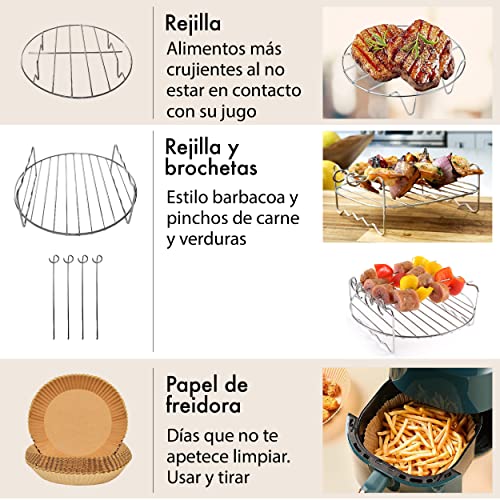 Accesorios Freidora Sin Aceite 12 Piezas. Moldes Silicona Freidora de Aire Repostería, Rejilla, Papel, Pizza, Cesta y más Utensilios de 20 CM. Accesorios Airfryer