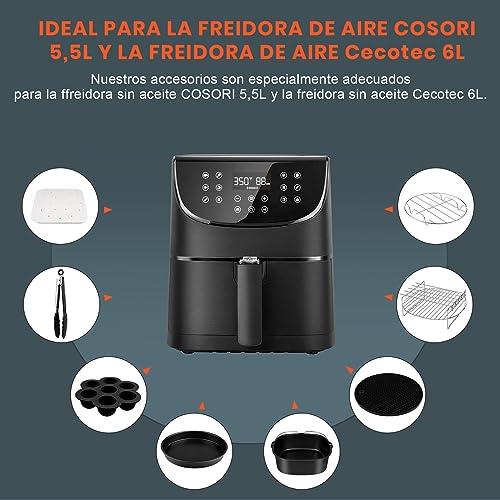 Accesorios freidora sin aceite para COSORI 5,5L y Cecotec 6L, adecuados para air fryer cuadrada, utensilios molde, Sin BPA