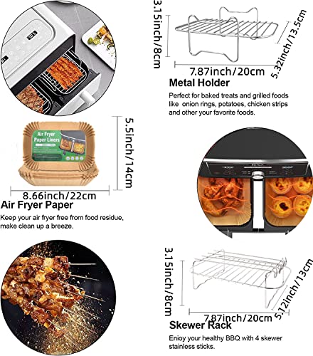 Accesorios para freidora de aire dual, Accesorios Air Fryer para Cecotec 9L, Ninja Foodi AF300E AF400EU,CHEFREE AFW20 8L. Accesorios Dual Airfryer, soporte para air fryer, forros para air fryer, etc.