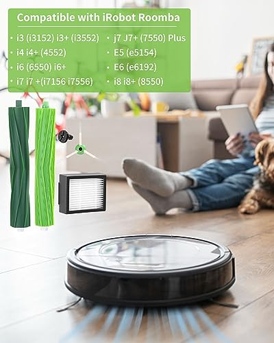 Accesorios Recambios para iRobot Roomba Series E/I/J, i7 i7+ i3 i3+ i4 i4+ i6 i6+ j7 j7+ i8 i8+ E5 E6 E7,Kit de Repuestos para Roomba Aspiradora,2 Cepillos de Goma,4 Filtro,6 Cepillos Laterale