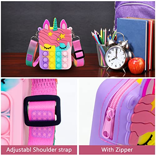 Accevo Pop Bubble Push It Bolsa de Hombro, 2 en 1 Unicornio Juguete Antiestrés y Ansiolítico, Fidget Sensory Toy Bag Simple Dimple Toy Bag con Bandolera de Longitud Ajustable