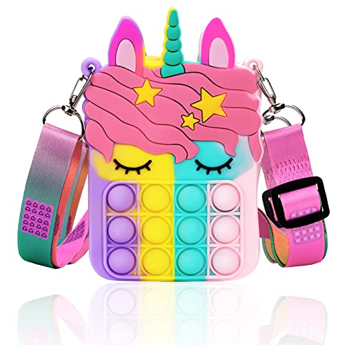 Accevo Pop Bubble Push It Bolsa de Hombro, 2 en 1 Unicornio Juguete Antiestrés y Ansiolítico, Fidget Sensory Toy Bag Simple Dimple Toy Bag con Bandolera de Longitud Ajustable