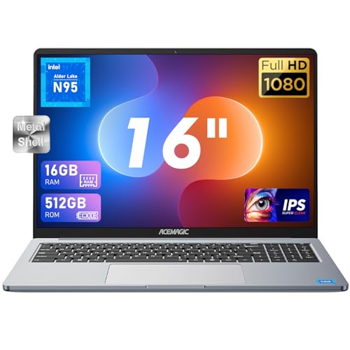 ACEMAGIC 16 Pulgadas Ordenador Portátil,16GB DDR4 512GB SSD Notebook Intel 12th Alder Lake N95,1920 * 1200, Gris Portátil WiFi,BT5.0, cámara Web de 1MP,3*USB3.2, HDMI,Tipo C