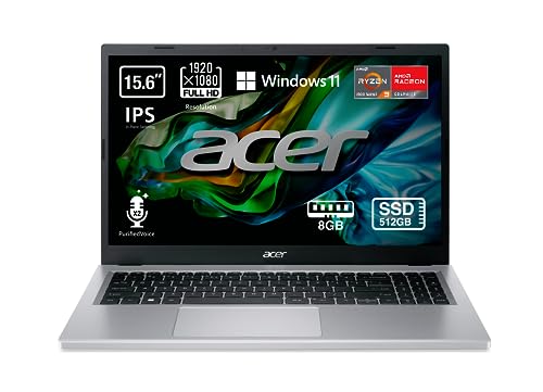 Acer Aspire 3 A315-24P - Ordenador Portátil 15.6” Full HD LED, Laptop (AMD Ryzen 3 - 7320U, 8 GB RAM, 512 GB SSD, Windows 11 Home), PC Portátil Color Negro - Teclado QWERTY Español