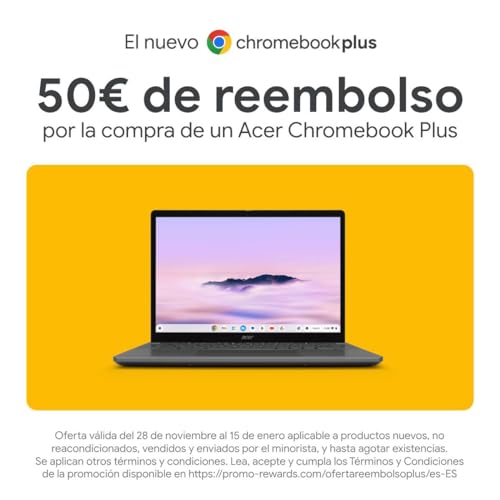 Acer Chromebook Plus 514 CB514-3H - Ordenador Portátil 14" WUXGA IPS (AMD Ryzen 3 7320C, 8GB, 128GB eMMc, Sistema operativo Chrome) Color Plata - Teclado QWERTY Español