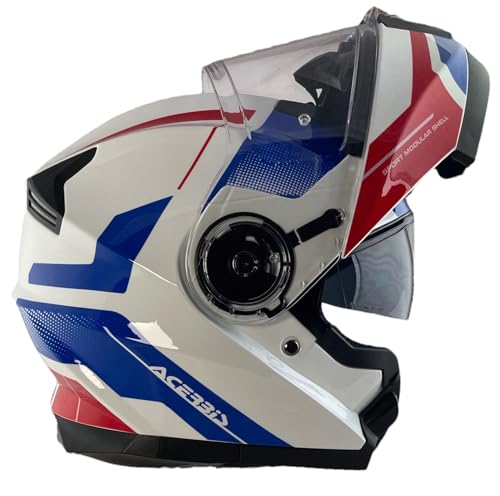 ACERBIS Casco Serel 22.06 Blanco Rojo y Azul Talla L ( 59/60) Casco Modular con Gafas de Sol Totalmente homologado