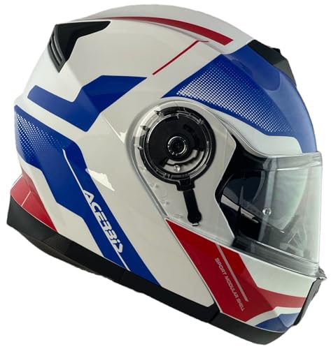 ACERBIS Casco Serel 22.06 Blanco Rojo y Azul Talla L ( 59/60) Casco Modular con Gafas de Sol Totalmente homologado