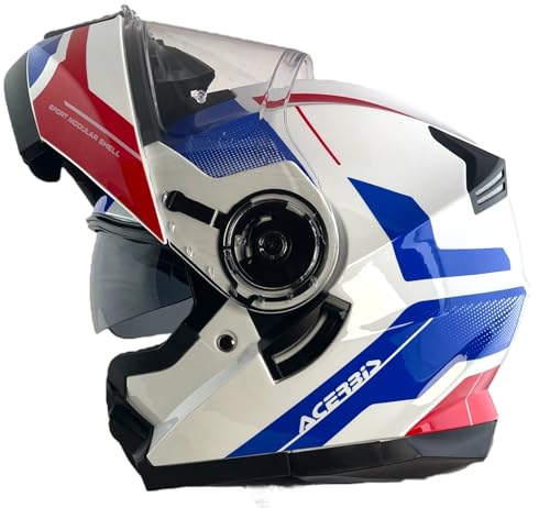 ACERBIS Casco Serel 22.06 Blanco Rojo y Azul Talla L ( 59/60) Casco Modular con Gafas de Sol Totalmente homologado