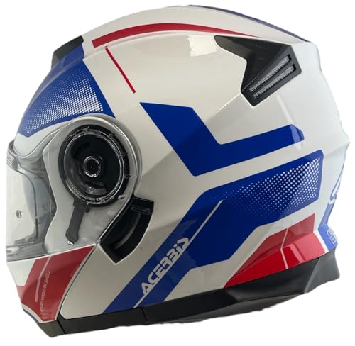 ACERBIS Casco Serel 22.06 Blanco Rojo y Azul Talla L ( 59/60) Casco Modular con Gafas de Sol Totalmente homologado