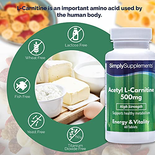 Acetil L-Carnitina 500mg - ¡Bote para 2 meses! - Apto para veganos - 60 Comprimidos - SimplySupplements