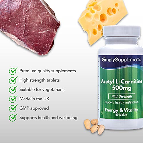 Acetil L-Carnitina 500mg - ¡Bote para 2 meses! - Apto para veganos - 60 Comprimidos - SimplySupplements