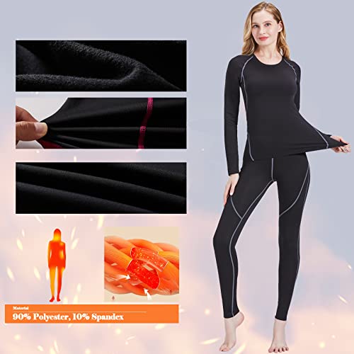 Acfoda Esquí Ropa Interior Térmicos Mujer Conjuntos Térmica Cómodo Camiseta Térmico Pantalon Respirable Invierno Funcional Ropa Interior Termicas Conjunto Negro 38