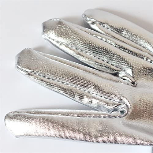 Achsoo Mujer Guantes disfraz de Halloween boda baile de graduación de ópera guantes clásicos cortos de muñeca (Plata B)