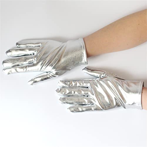 Achsoo Mujer Guantes disfraz de Halloween boda baile de graduación de ópera guantes clásicos cortos de muñeca (Plata B)