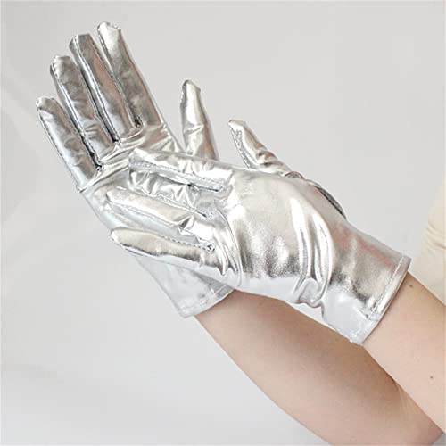 Achsoo Mujer Guantes disfraz de Halloween boda baile de graduación de ópera guantes clásicos cortos de muñeca (Plata B)