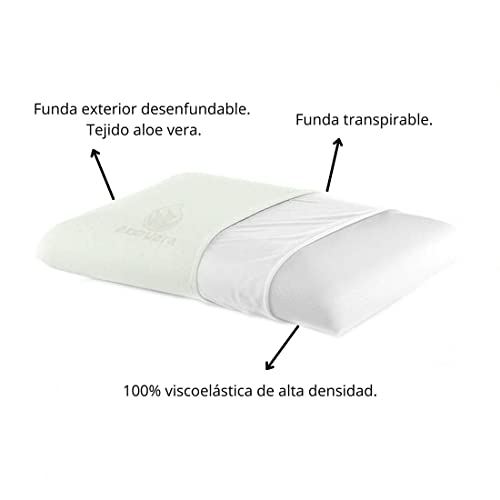 Acomoda Textil - Almohada Viscoelástica Desenfundable y Lavable con Cremallera y Doble Funda. Almohada Adaptable y Ergonómica Tejido Aloe Vera. (70 cm)