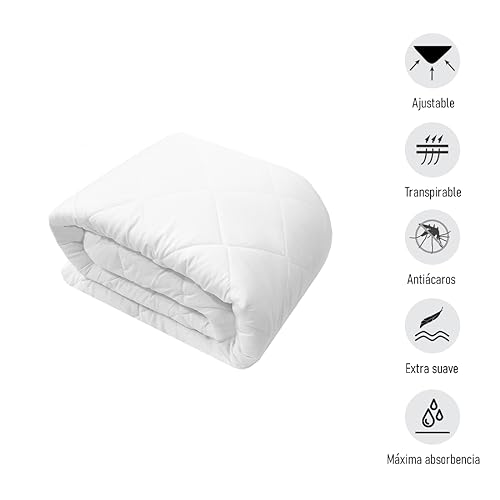 Acomoda Textil - Protector de Colchón Acolchado Suave Sin Ruidos. Funda Protectora Transpirable y Ajustable para Cama de 190 y 200 cm con Tratamiento Antiácaros. (Cama 90 cm)