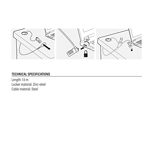 ACT Cable de Seguridad para Ordenador portátil de 1,5 m, Cable antirrobo portátil, Bloqueo de 4 Combinaciones, para Ordenador portátil y PC - AC9015