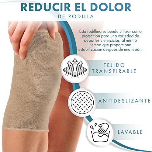 Actesso Órtesis Rodillera Tubular Compresión Elástica para alivio del dolor durante el ejercicio o después de una lesión (Beige, M)