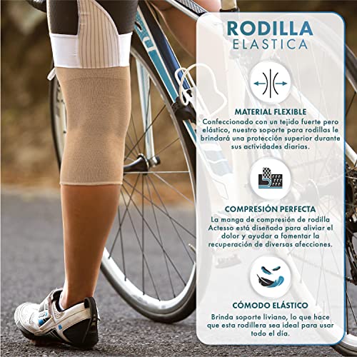 Actesso Órtesis Rodillera Tubular Compresión Elástica para alivio del dolor durante el ejercicio o después de una lesión (Beige, M)