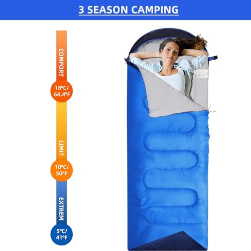 ACTIVE FOREVER Saco de Dormir Multifuncional para Adultos, Ligero y Ultraligero en 3 Estaciones, Adecuado para Acampar, Senderismo, Turismo, se Puede Usar como Colcha y Saco de Dormir - Azul