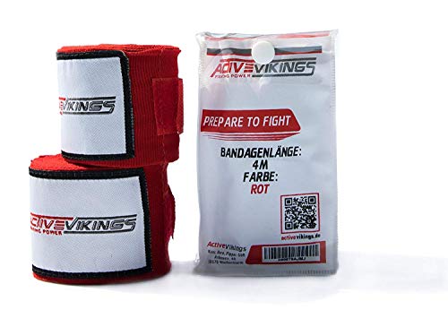 ActiveVikings Vendas de boxeo de 4 m con cierre de velcro, ideales para cualquier tipo de deportes de lucha, kickboxing, Jiu Jitsu Muay-Thai MMA (rojo)