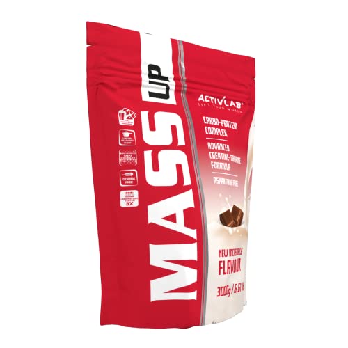 ACTIVLAB - MASS UP 3 Kg, Proteína Suero de Leche con Creatina y Taurina en Polvo, Sabor Chocolate, Incluye Taza Medidora, Suplemento Alimenticio para Deportistas