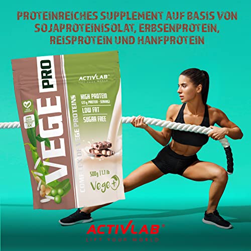 ACTIVLAB - Vege Pro 500 g, Proteínas Vegetales, Sabor Chocolate, Contribuye al Crecimiento de la Masa Muscular, Proteína Vegana sin Azúcar, Suplemento para Deportistas