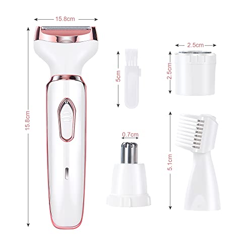 ACWOO Afeitadora Eléctrica para Mujer, 4 in 1 USB Recargable Eléctrico Depiladora sin Dolor, Recortadora Femenina Electrica Impermeable, Rasuradora Mujer para Cara, Nariz, Axilas, Piernas, Bikini