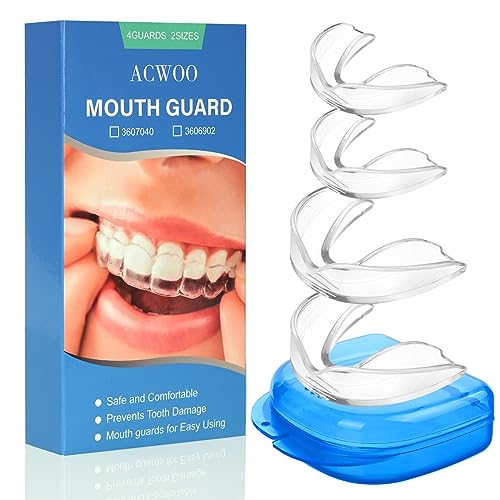 ACWOO Ferula Descarga Bruxismo, 4Pcs Férulas Dentales, Férula Dental Bruxismo con Caja de Higiene, Protector Bucal Para Dormir, Férula de Descarga Nocturna, Prevenir el Bruxismo Y Roncar, ATM