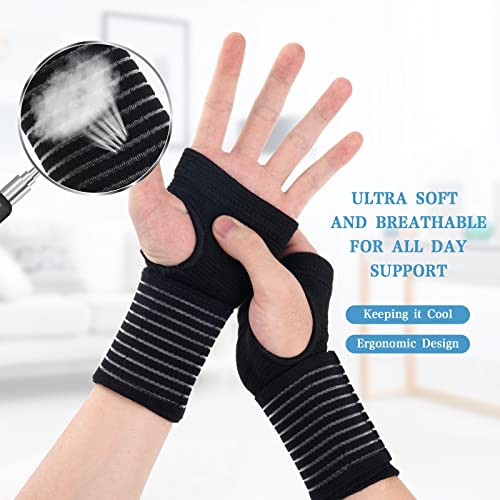 ACWOO Muñequera Tendinitis Muñeca, 2pcs Ajustable Muñequeras Tunel Carpiano, Ferula Elástica Transpirable, Deportiva para Dolor Articulaciones, Esquinces, Distensiones (Negro)