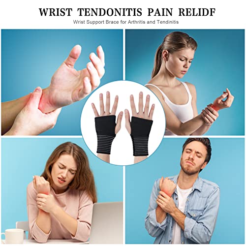 ACWOO Muñequera Tendinitis Muñeca, 2pcs Ajustable Muñequeras Tunel Carpiano, Ferula Elástica Transpirable, Deportiva para Dolor Articulaciones, Esquinces, Distensiones (Negro)