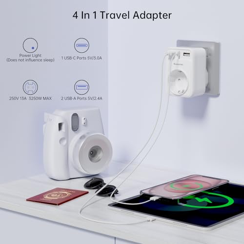 Adaptador Enchufe Ingles UK Inglaterra Adaptador de Viaje con 2USB y Tipo C, Español 2 Patas Europa hacia 3 Patas Reino Unido RU para Irlanda Escocia Britanico Maldivas（Tipo G） Blanco