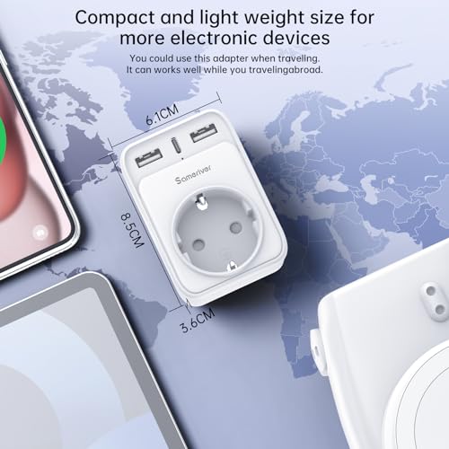 Adaptador Enchufe Ingles UK Inglaterra Adaptador de Viaje con 2USB y Tipo C, Español 2 Patas Europa hacia 3 Patas Reino Unido RU para Irlanda Escocia Britanico Maldivas（Tipo G） Blanco