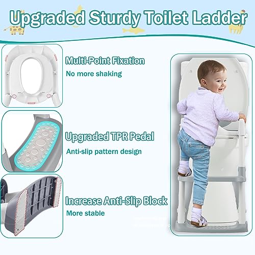 adaptador wc niños, Plegable Portatil Infantil Asiento Inodoro, inodoro de entrenamiento 2 en 1 para niños, cojín antideslizante y antisalpicaduras, taburete de escalera