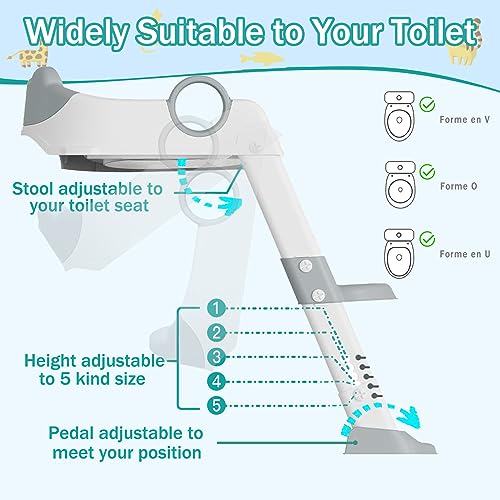 adaptador wc niños, Plegable Portatil Infantil Asiento Inodoro, inodoro de entrenamiento 2 en 1 para niños, cojín antideslizante y antisalpicaduras, taburete de escalera