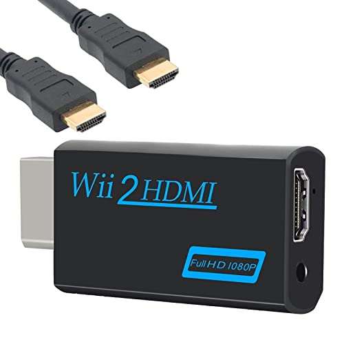 Adaptador Wii hdmi, Convertidor Wii A Hdmi, Adaptador Convertidor HD 1080p/720p con Audio De 3,5 Mm Y Salida Hdmi + Cable Hdmi De 1,5 M para Monitor Wii, TV, Proyector (Negro)