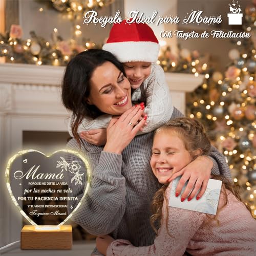 ADDMES Regalo Madre, Regalos para Madres Cumpleaños, Luz Nocturna Cristal Grabada Regalos para Mama, Nueva mamá, und Madrastra en Navidad, el Día de la Madre, Acción de Gracias