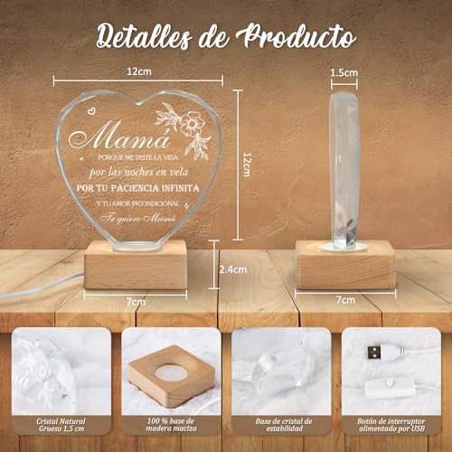 ADDMES Regalo Madre, Regalos para Madres Cumpleaños, Luz Nocturna Cristal Grabada Regalos para Mama, Nueva mamá, und Madrastra en Navidad, el Día de la Madre, Acción de Gracias