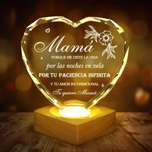 ADDMES Regalo Madre, Regalos para Madres Cumpleaños, Luz Nocturna Cristal Grabada Regalos para Mama, Nueva mamá, und Madrastra en Navidad, el Día de la Madre, Acción de Gracias