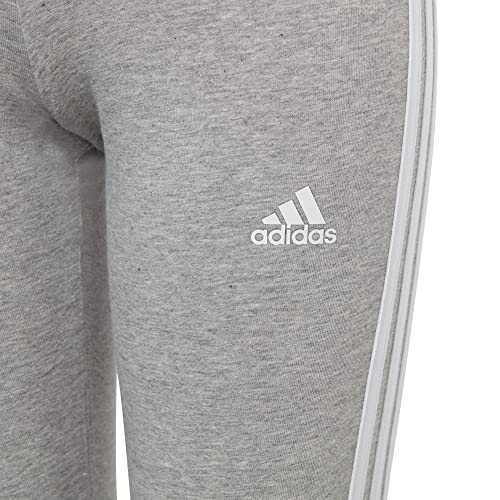 adidas Essentials 3-Stripes Cotton Leggings, Medium Grey Heather/White, 152 para Niñas