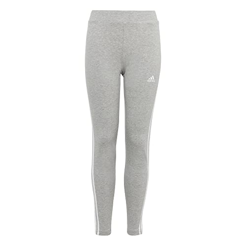 adidas Essentials 3-Stripes Cotton Leggings, Medium Grey Heather/White, 152 para Niñas