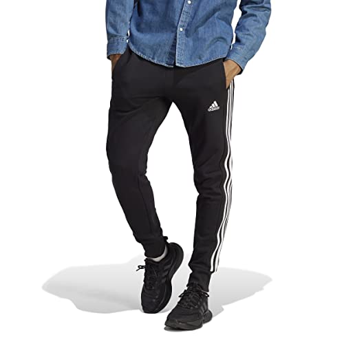 adidas Essentials French Terry Tapered Cuff 3-stripes Joggers Pants, Black/White, M Hombre